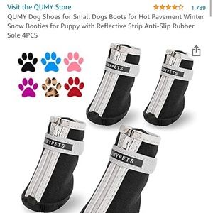 QUMY Small Dogs Boots with Reflective Strip Anti-Slip Rubber Sole 4PCS